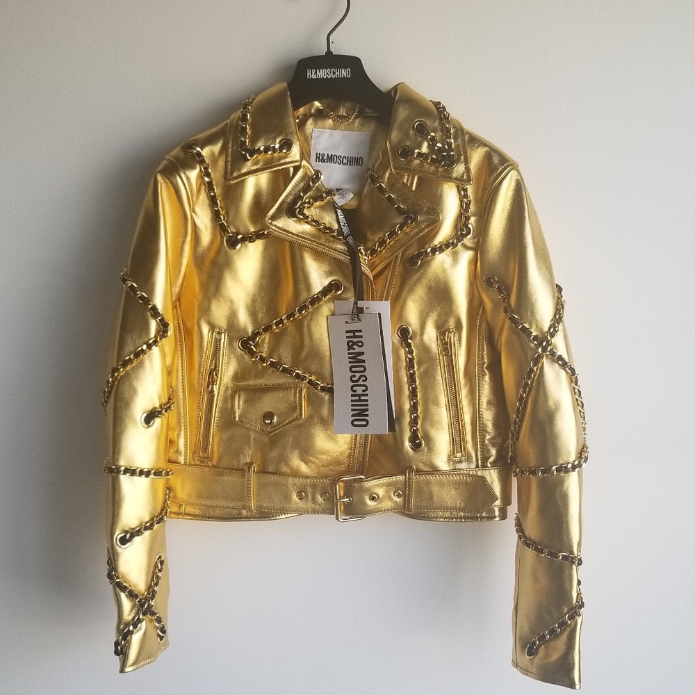 MOSCHINO x H&M Limited Gold "Leather Biker Jacket